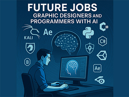 گرافیستی در حال طراحی با استفاده از نرم‌افزار هوش مصنوعی روی کامپیوتر