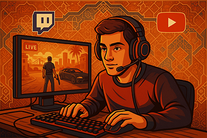 استریمر در حال پخش زنده بازی GTA در یوتیوب و توییچ.