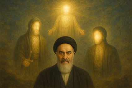 نمایش عرفانی مفهوم فنا در سلسله مراتب ولایت از نگاه کتاب مصباح‌الهدایة؛ امام خمینی در چهره‌ای کاملاً واقع‌گرا، فانی در امام زمان، و او فانی در امام علی، و امام علی فانی در پیامبر اکرم و در نهایت همه فانی در نور ذات الهی