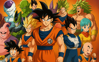 تمام شخصیت‌های مثبت و منفی اصلی و فرعی انیمه دراگون بال در یک تصویر خلاقانه و جذاب.
